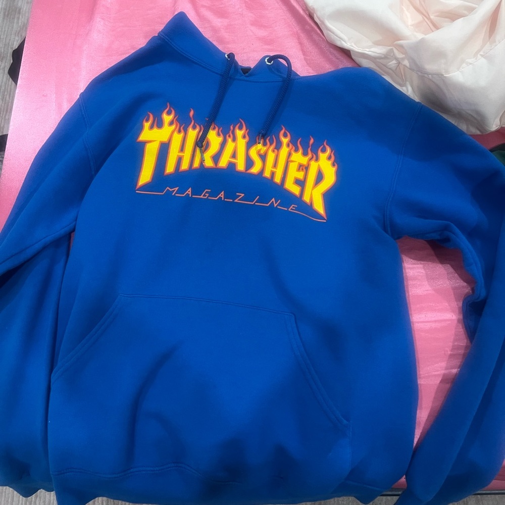 thrasher hoodie blue